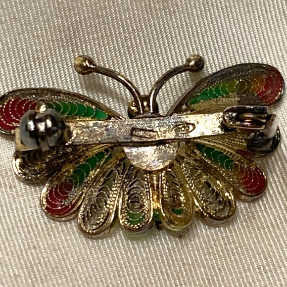 💝Vintage Vermeil Filigree Silver Buttefly Brooch 800 - Picture 3 of 5